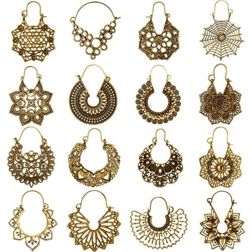 Docona Vintage Antique Flower Dangle Earrings for Women Carved Earrings Hollow Drop Earrings Jewelery Party Gifts Accessories