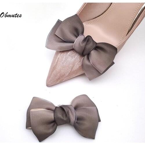 1Pair DIY Bow Shoe Charms Womens Shoes Accessories Black Bow Sandals Flower Snow Yarn High Heels Decoration