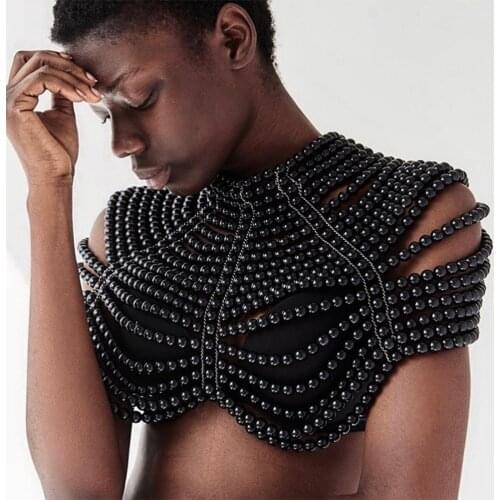 RANMO Handmade solid color beaded metal chain backless pearl top sexy ladies water club pearl sling