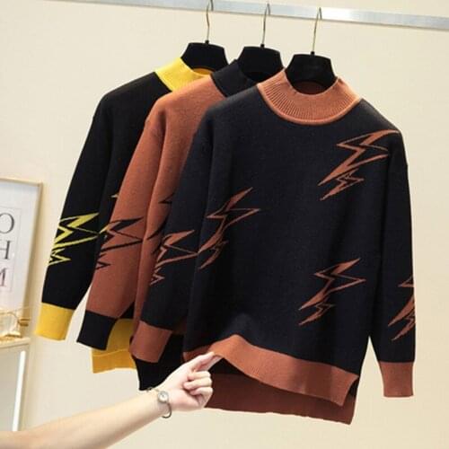 4XL Women Winter Sweaters Turtleneck Pullover Jumpers NEWSPAPER Pull Femme large size womens Winter Tops sweater with deer