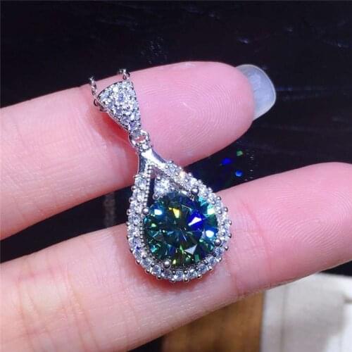 Female Luxury Crystal Water Drop Necklace Green Zircon Big Round Stone Pendant Necklaces For Women Vintage Silver Color Necklace