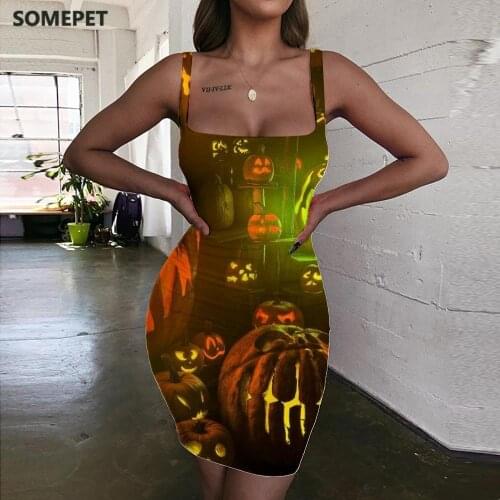 SOMEPET Halloween Dress Women Pumpkin Ladies Dresses Cosplay 3d Print Party Vestido Sexy Womens Clothing Club New Korean Style