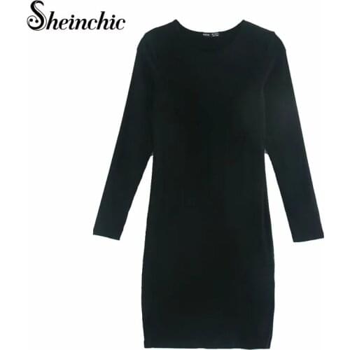 New Autumn Casual O-neck Long Sleeve Black Knitted Dresses for Women 2021 Elegant O-neck Long Sleeve Mini Dress Female