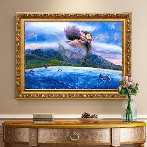 Zozack Needlework,Sets for Full Embroidery Kits,Sea Couple,Blue Lover Island,Dmc,Diy,Cross Stitch,Home Decoration