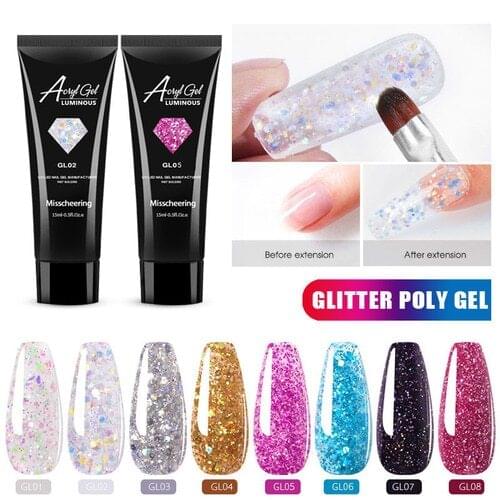 1 Pc Nail Quick Builder Gel Nail Extending Painless Glue Quickly Extend Nail Plant Nail Polish With Sequins 8 Colors Available