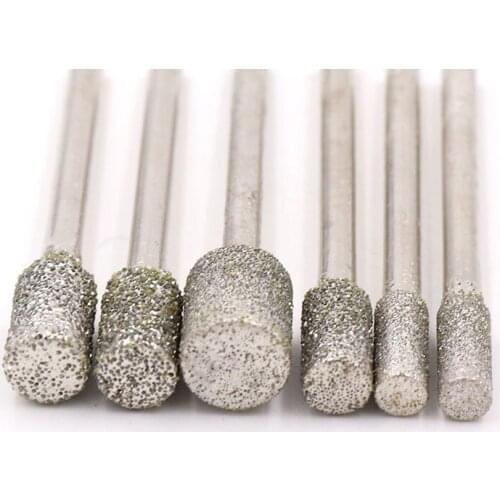 1PCS Grit60 3MM Shank Cylinder Diamond Grinding Head Cylindrical Points Coated Carving Burrs Lapidary Tools Jade Stone Marble