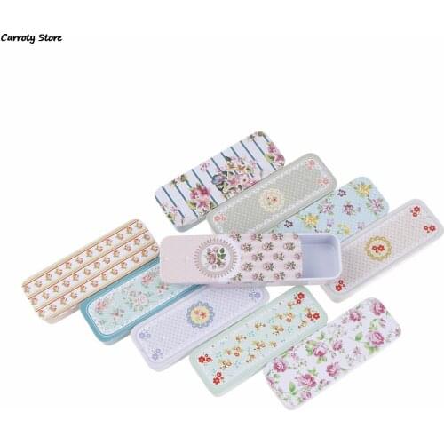 1PCS Portable Square Mini Iron Pill Box Pill Cases Tin Box Random 9.2*3.2*1.5cm