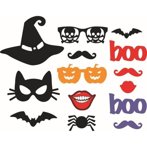 14pcs/set Funny Halloween Photo Booth Props Pumpkin Mustache Party Decoration Supplies Sorceress Cat Glass Photobooth