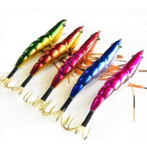 20Pcs New Shrimp Fishing Lure 14CM 19G Squid Jigs Bait Artificial Wood Shrimp Jigging Squid Hook