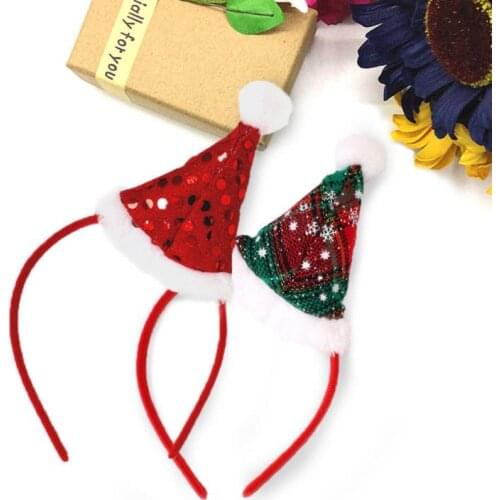 21*12cm Fashion Christmas Hat Headband Sequin Head Hoop Santa Xmas Decor Mini Cap Hair Band Clasp SN1505
