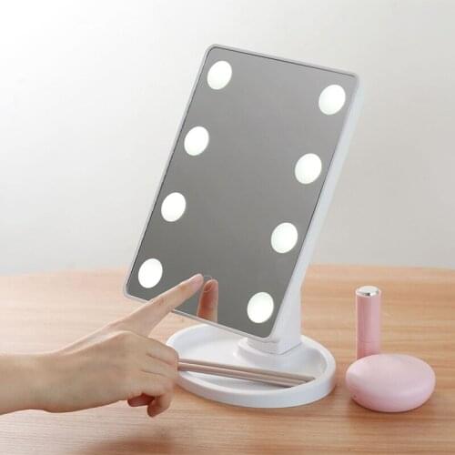 Ladies Makeup Lamp With Storage Makeup Mirror With LED Light Dressing Table Mirror Rotating Cosmetic Mirrors 8 Large LED Lamps