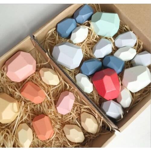 Childrens Wooden Building Block Colored Stone Jenga Educational Toy Creative Nordic Style Stacking Game Rainbow Wooden Toy Gift