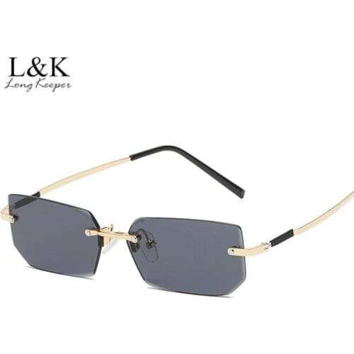 Luxury Brand Rimless Rectangle Sunglasses Women Ocean Lens UV400 Driving Sun Glasses For Female 90s Vintage Square Eyewear Gafas