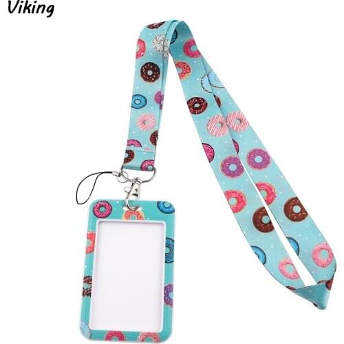 G1724 Cartoon Donuts Necklack Lanyard Key Gym Strap Multifunction Mobile Phone Decoration With Card Holder Cover For Fans
