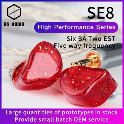 GS AUDIO SE8 6BA+2EST Hybrid Driver HiFi In-Ear Earphones with 0.78 2pin Detachable Cable IEMs for Audiophiles Musician