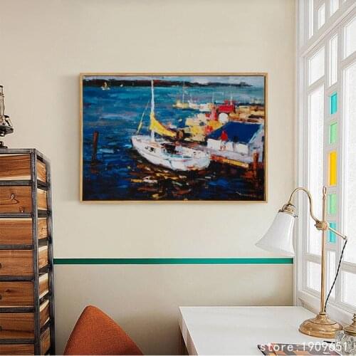 Cotton no frame Mediterranean knife boat seascape canvas printings oil painting printed on cotton wall art decoration pictures