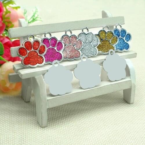 Wholesale Glitter Paw Pet Dog ID Tags Grooming Accessories Custom Personalized Puppy ID Tag For Small Medium Dogs Cats Engraved