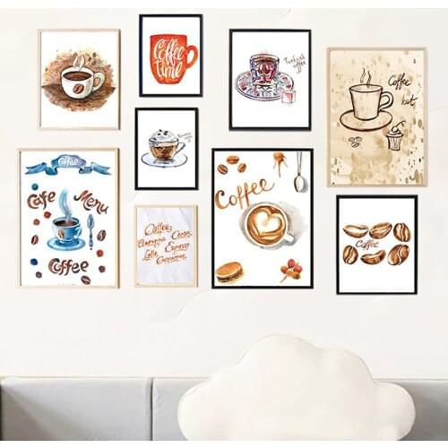 Latte Cappuccino Coffee Burger Mug Spoon Wall Art Canvas Painting Nordic Posters And Prints Wall Pictures For Living Room Decor