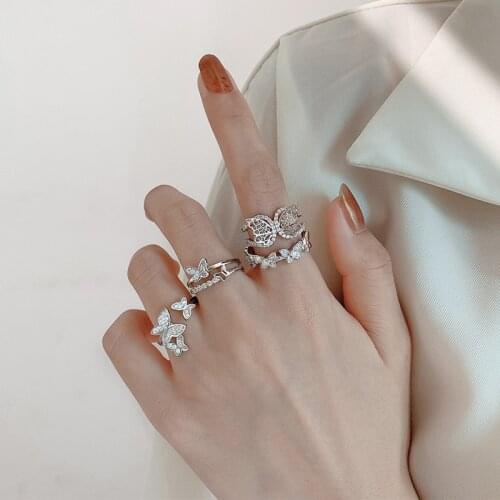 S925 Sterling Silver Ring for Women Adjustable Butterfly Ring Fashion Student Personality Accessories Jewelry Wholesale