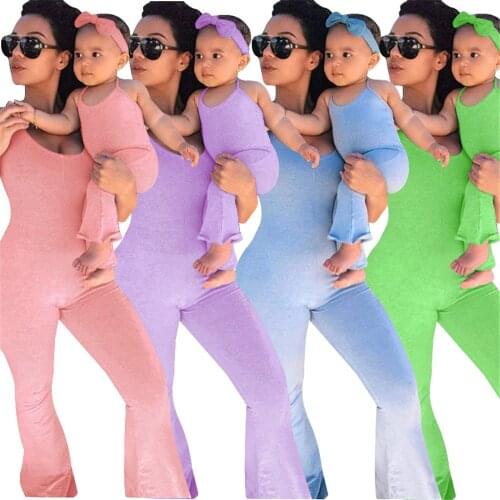 ZAFILLE Family Matching Outfits Solid Long Bodysuit Women Girls Mommy and me Jumpsuit Summer Mother and Daughter Clothes
