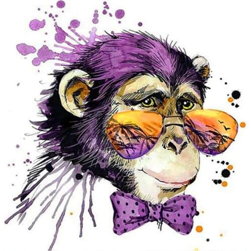 Round Full Drill Diamond Painting Oil Purple Color Chimpanzee DIY Needlework Mosaic Embroidery 5D Cross Stitch Cartoon Animal