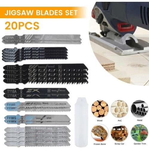 20pcs Jigsaw Blades T-shank Jigsaw Blades Made of HCS/HSS/BIM for Wood, Plastic and Metal, Incl power tools sports team