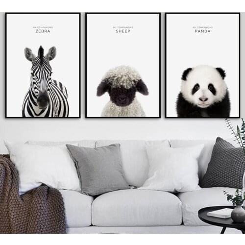 Cartoon Panda Sheep Zebra Giraffe Wall Art Canvas Painting Nordic Posters HD Prints Animals Pictures For Kids Room Decor