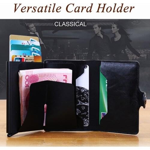 Mens Womens PU Leather Business Card Case Versatile Aluminum Alloy Card ID holder whith Money Clip Package Customize name logo