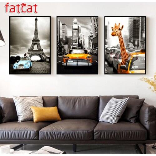 FATCAT Car tower street scenery diy 5d diamond painting full square round drill mosaic embroidery triptych kits decor AE2751
