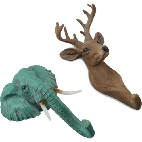 Animal Head Wall Hook Hangers Figurines Home Decor Door Hanging Coat Hooks Resin Deer Rhino Elephant Giraffe Horse Gift