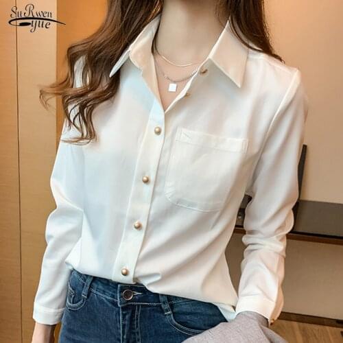 2021 New Long Sleeve White Chiffon Shirt Women Office Lady Solid Button Cardigan Women Blouse Ladies Clothing Blusas Mujer 10694