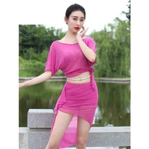Belly dance practice clothes new summer training clothing skirt 2 sets of female beginners cotton show clothing suit