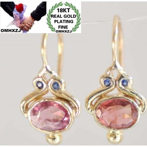 OMHXZJ EA568 Wholesale European Fashion Hot Fine Woman Girl Party Birthday Wedding Gift Oval AAA Zircon 18KT Gold Drop Earrings