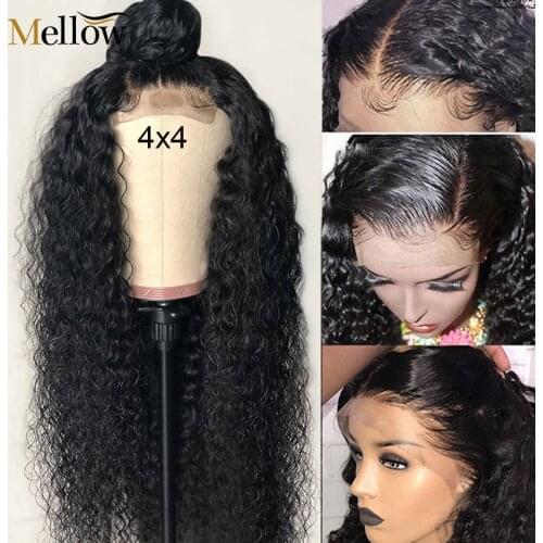 Peruvian Jerry Curl Lace Closure Human Hair Wigs Curly Lace Closure Wig Pre Plucked With Baby Hair Curly 4x4 T Lace Part Wigs