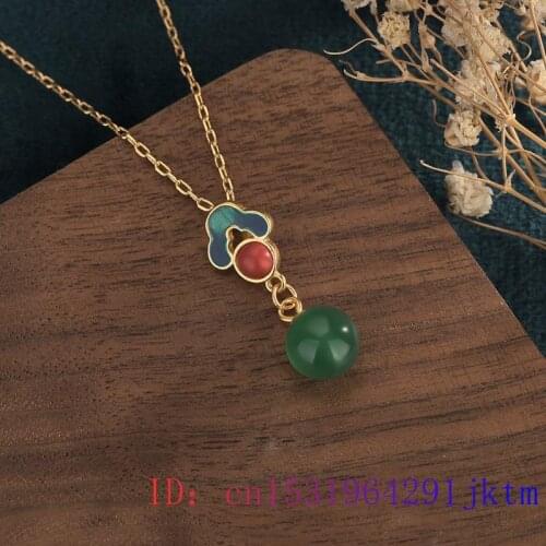 Green Jade Bead Pendant Charm Women Jewelry Fashion Natural Crystal Gemstone 925 Silver Zircon Amulet Necklace Chalcedony
