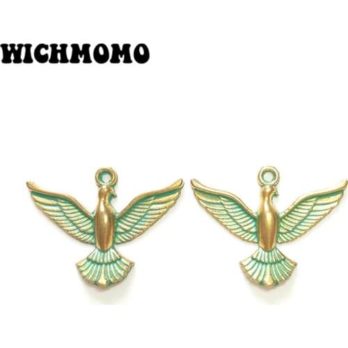 New 5pcs 38*30MM Retro Patina Plated Zinc Alloy Green Dove Charms Pendant for DIY Jewelry Accessories