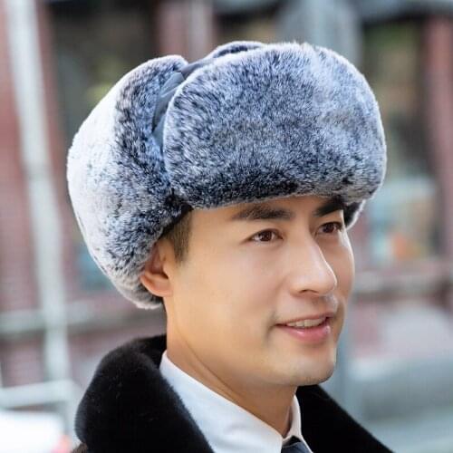 Lantafe Winter Hat Men Hats Lei Feng Cap Russian Bomber Hats With Rabbit Fur Earmuffs Riding Keep Warm Real Fur Unisex Style