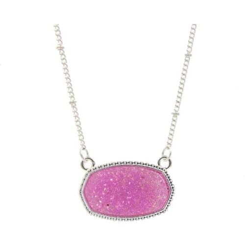 Resin Oval Druzy Drusy Hexagon Pendant Necklace Choker Statement Necklaces for Women Jewelry Gift