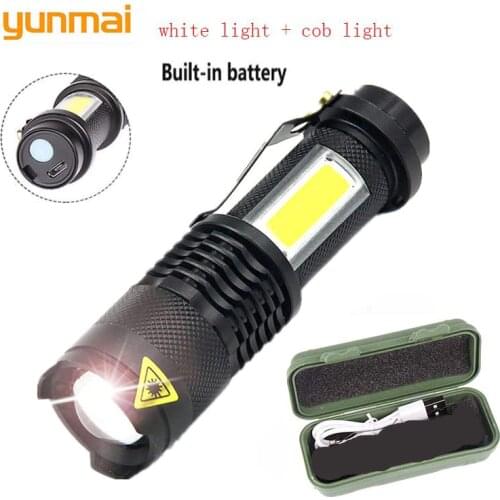 YUNMAI NEW Usb Rechargeable 3800lm Q5+cob Led Flashlight Portable Built-in 14500 Mini Zoom Torch Waterproof In Life Lantern