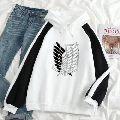 Japanese Anime Hoodie Attack on Titan Hoodied Long Sleeve Fleece Thick Harajuku Sweatshirt Women Unisex Spell Color Hoody Tops