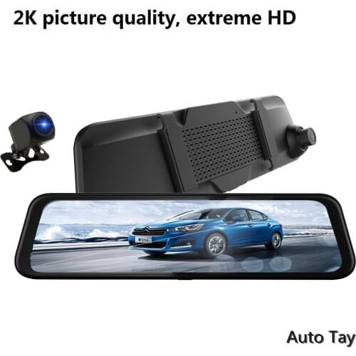 12 Inches 2K Car DVR Stream Media Dash Camera Dual Lens Video Recorder Auto Rearview Mirror 1080P Rear Camera Touch Screen