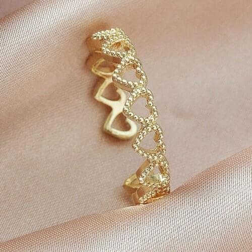 High Quality Korean Hollow Heart-shaped Rings for Women Love Sweet Gold Silver Colour Wide Ring for Teens Jewelry Wedding Gift