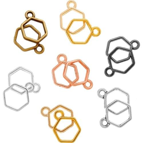 YuenZ 10pcs 7Color Mini hexagon Charm Hollow Glue Blank Pendant Tray Bezel Charms DIY Bracelet Necklace Handmade Bezel Mold