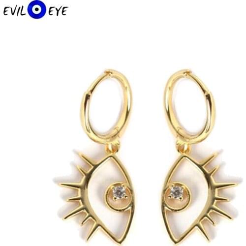 EVIL EYE 925 Sterling Silver Hollow Turkish Evil Eye Drop Earrings Gold Silver Color Dangle Earrings for Women Men Jewelry ES38