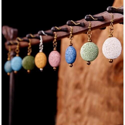 Colorful Lava 8 Color Stone Round Drop Earrings for Women Bridal Wedding Long Earrings for Bridesmaid Perfume Lasting Fragrance