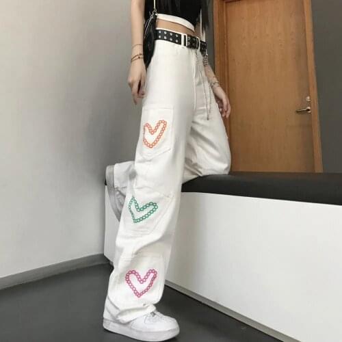 2021 New Women Loose Vintage Female Pants Harajuku Baggy Jeans Womens Pants Hip-hop Denim Wide Leg Pants Tide Woman