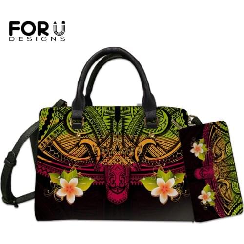 FORUDESIGNS Women Handbags Luxury Pu Hand Bag Polynesian Tribe Shoulder Bags Plumeria Print Women Crossbody Messenger Sac A Main