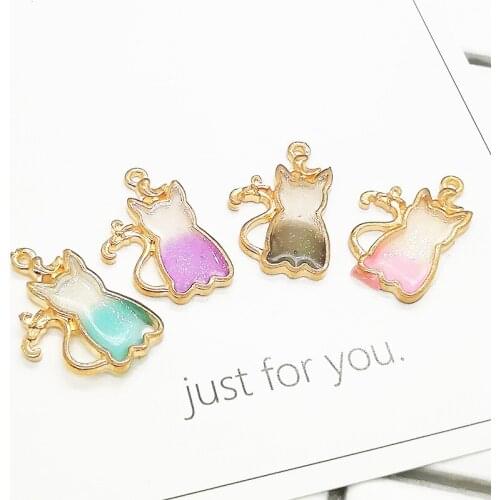 10Pcs Fashion Charms Two Sides Enamels Alloy Cat Pearlescent Powder Series DIY Bracelet Earrings Necklace Jewelry Accessories