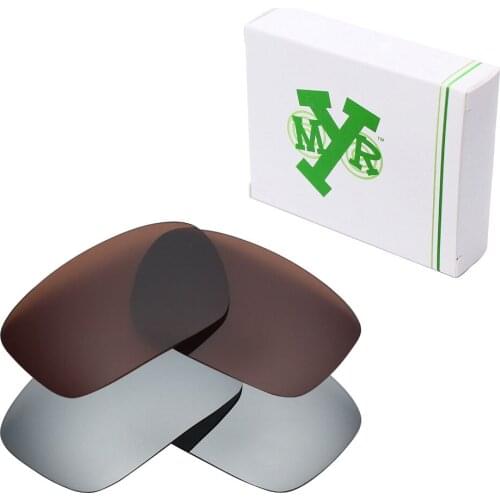 2 Pairs Mryok POLARIZED Replacement Lenses for Oakley Badman Sunglasses Silver Titanium & Bronze Brown