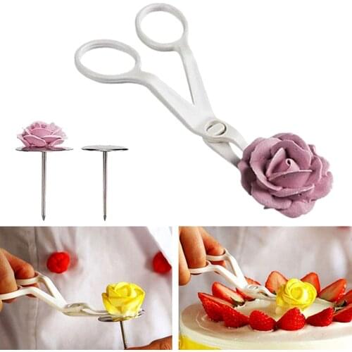 2Pcs Piping Flower Scissors Nail Safety Rose mounted nail Lifter Fondant Cake Decorating Tray Cream Transfer Baking Pastry Tools